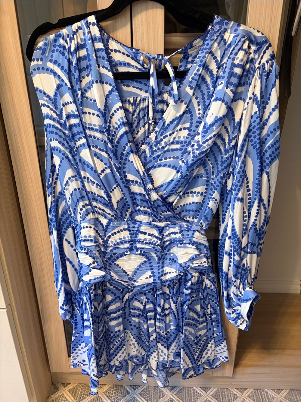 Poupette St. Barth Blue & White Printed Wrap Mini Dress